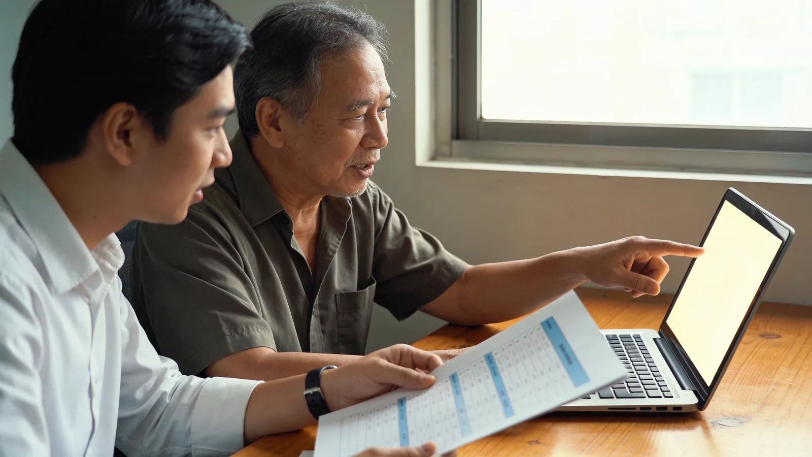 A business owner and consultant reviewing a checklist across a meeting table (illustrative image)
